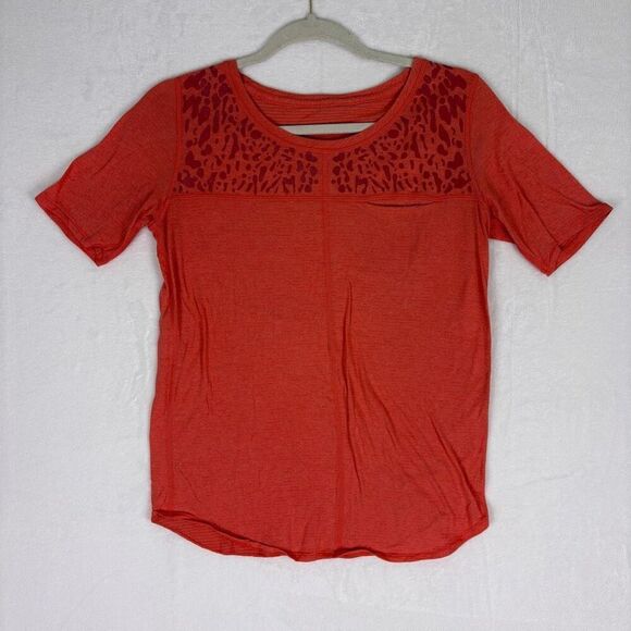 Lululemon Striped Red with Leopard Print Pocket Scoop Neck Tshirt - Picture 1 of 13